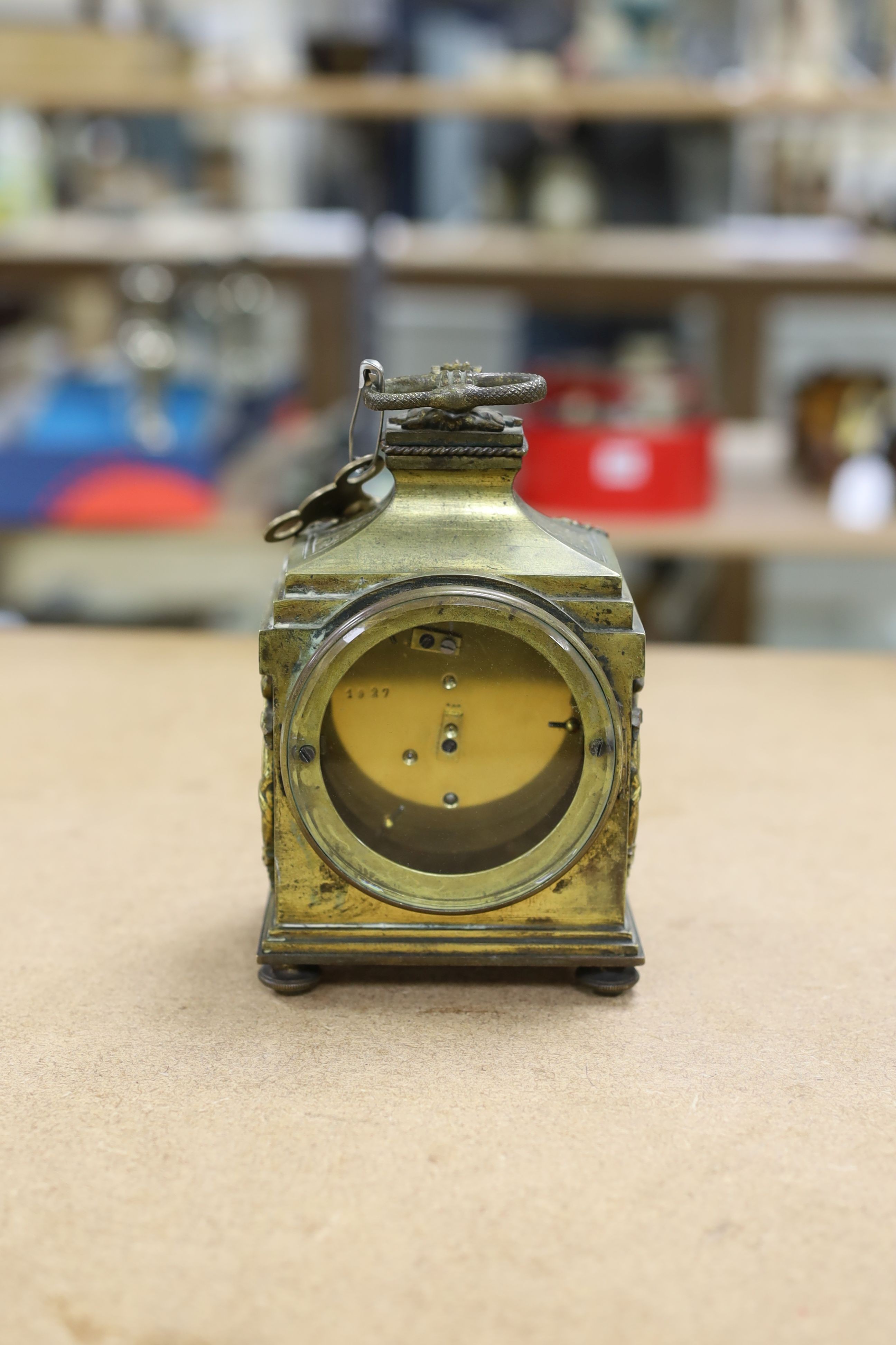 A French ormolu Pendule D'Officier timepiece, with key, circa 1900, 16cm